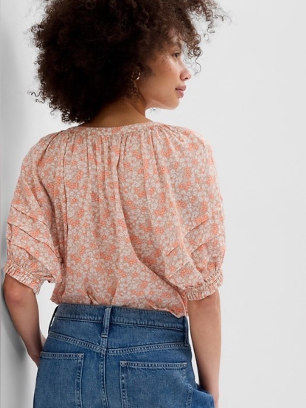 GAP|Neutral Floral V-Neck Puff Sleeve peasant blouse•••LARGE,cottagecore style